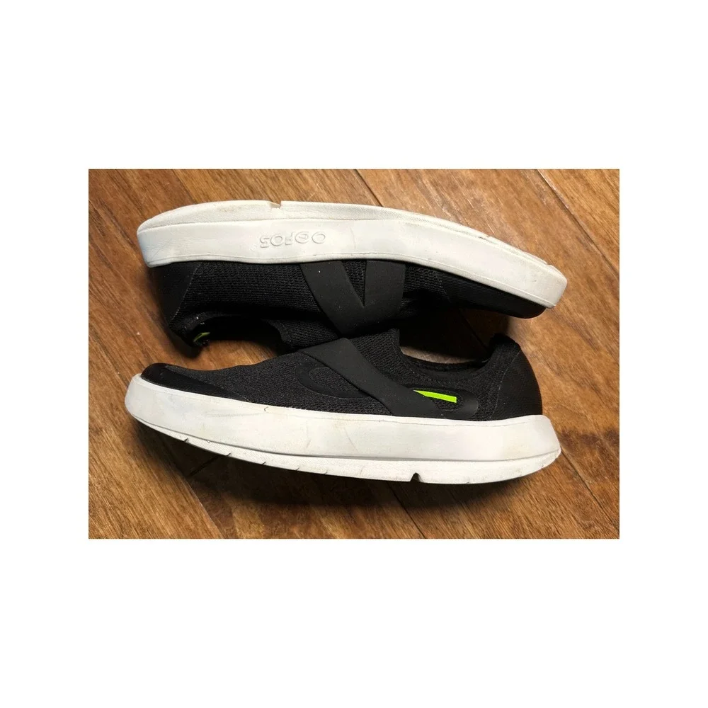 OOFOS Ooahh Luxe Slip On Sandal Recovery Shoe Black‎ Green Trim Comfort Mens